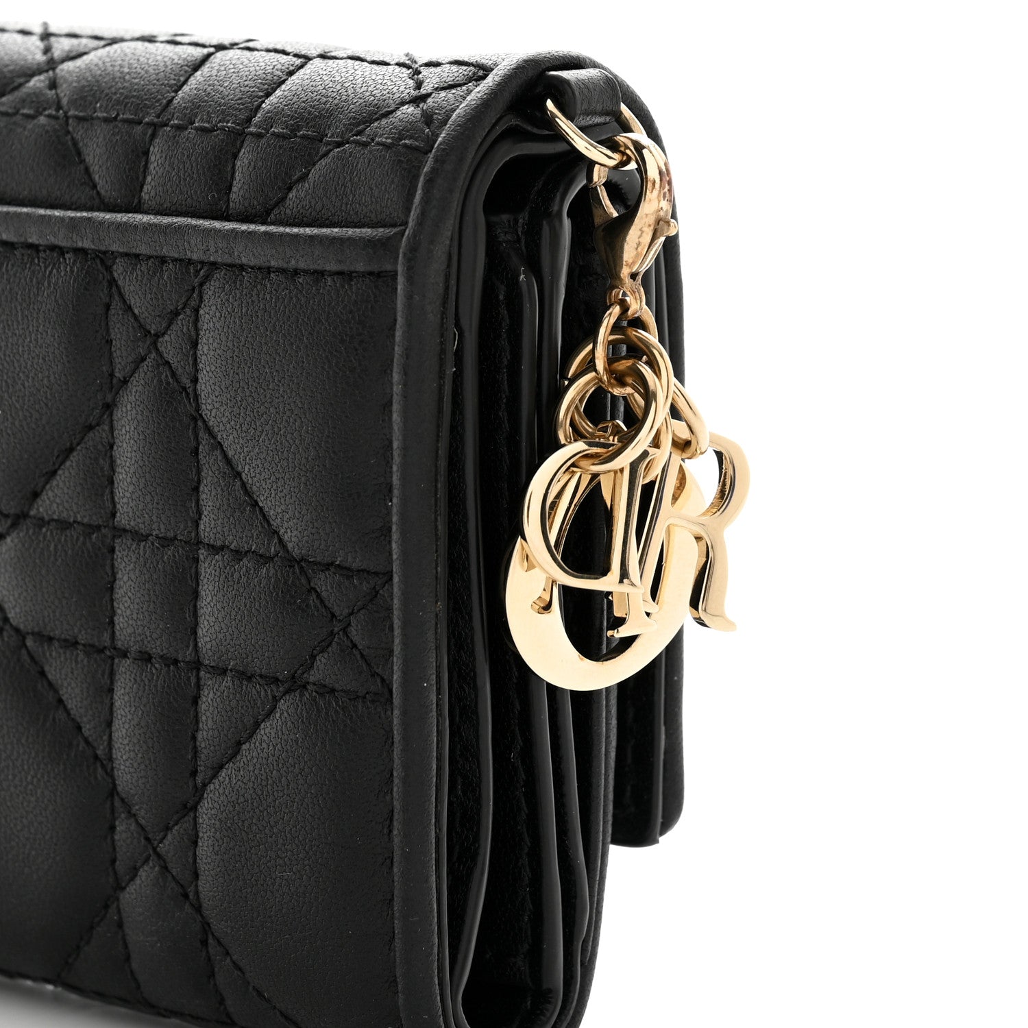 Christian Dior Lambskin Cannage Lady Dior Lotus Wallet Black 9 of 10