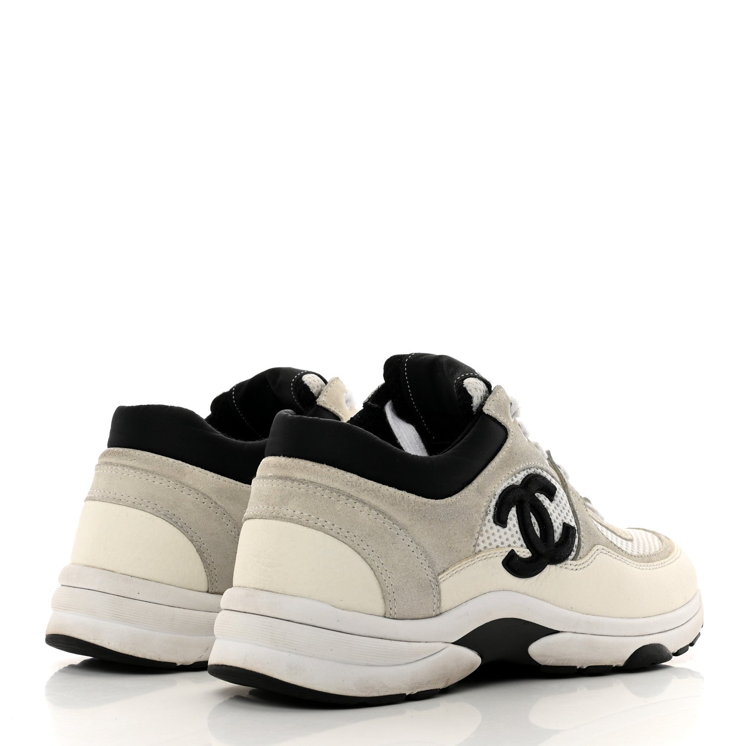 Chanel Mesh Suede Calfskin Grained Calfskin Womens CC Sneakers 38 White Black 4 of 8