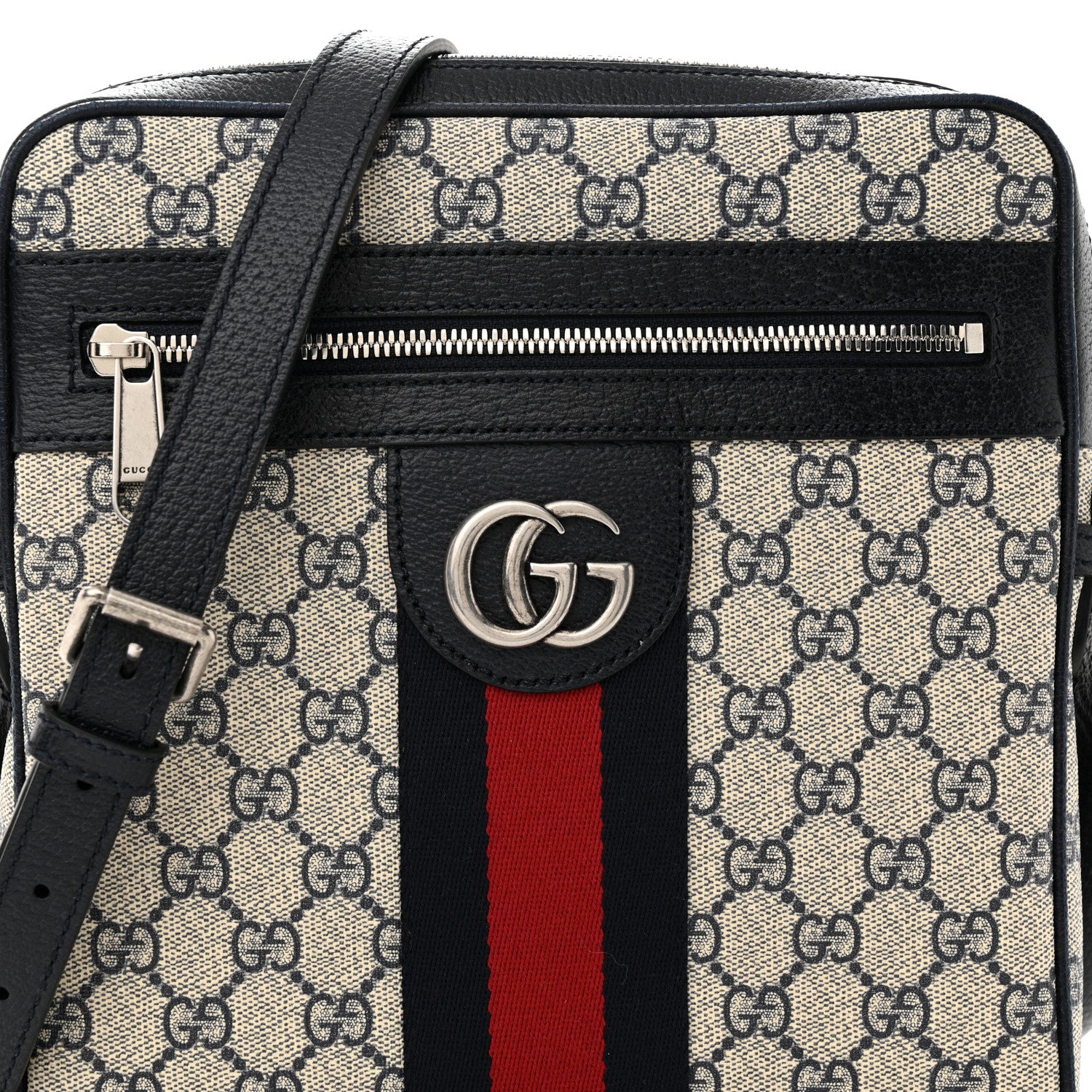 Gucci GG Supreme Monogram Textured Dollar Calfskin Web Small Ophidia Messenger Bag Beige Blue 8 of 10