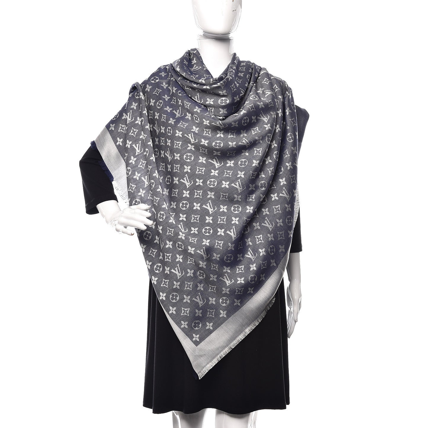 Silk Wool Monogram Denim Shawl Blue