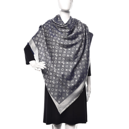 Louis Vuitton Silk Wool Monogram Denim Shawl Blue 2 of 4