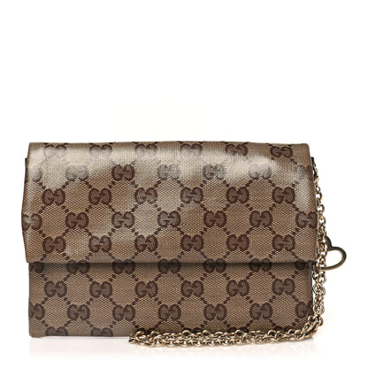 Gucci Crystal Monogram Wallet On Chain Beige Dark Brown 1 of 9