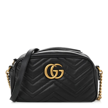 Gucci Calfskin Matelasse Small GG Marmont Chain Shoulder Bag Black 1 of 11