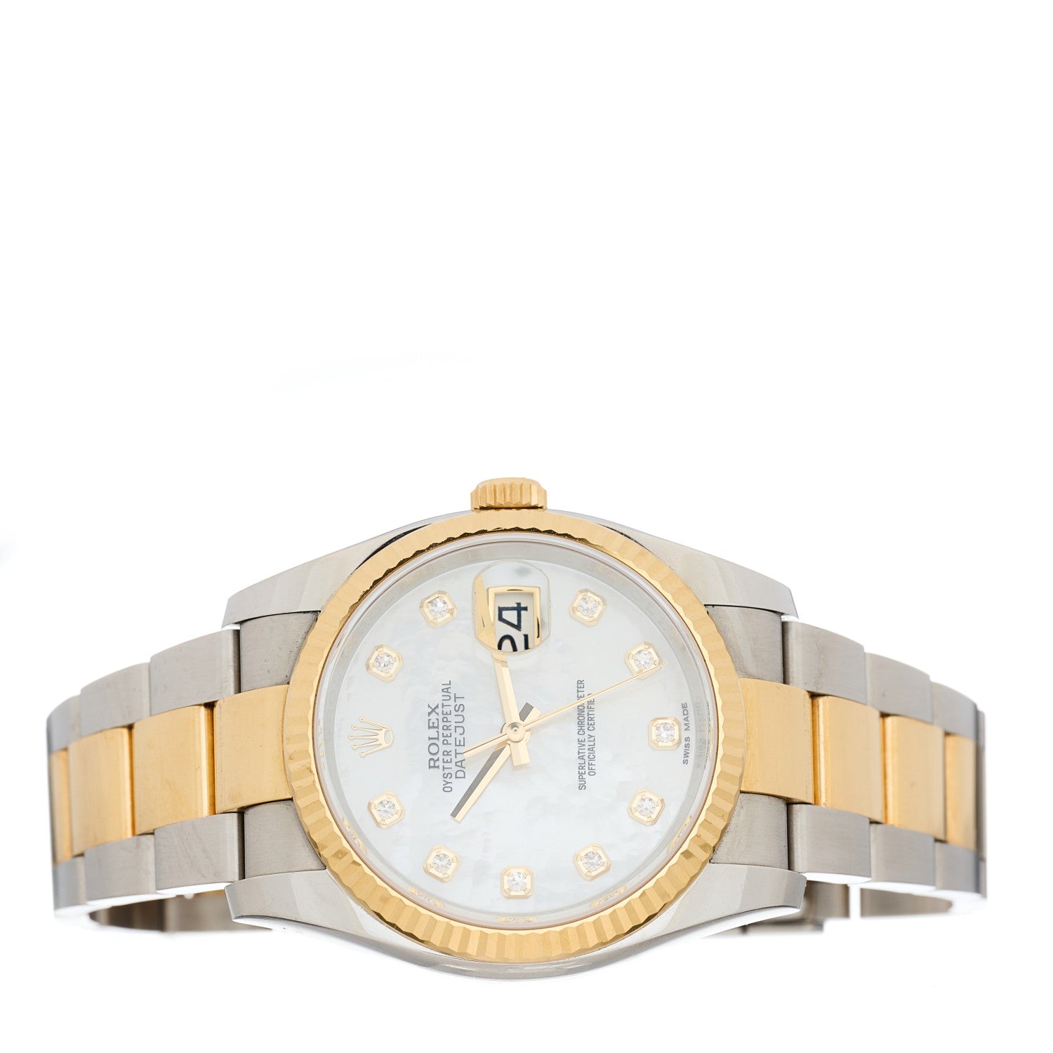 Rolex Stainless Steel 18K Yellow Gold Diamond Mother of Pearl 36mm Oyster Perpetual Datejust Watch 116233 2 of 4