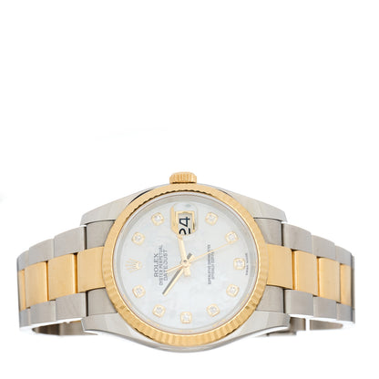 Rolex Stainless Steel 18K Yellow Gold Diamond Mother of Pearl 36mm Oyster Perpetual Datejust Watch 116233 2 of 4