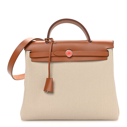 Hermes Toile Militaire Vache Hunter Laque Herbag Zip Retourne 31 PM Beton Fauve 1 of 12