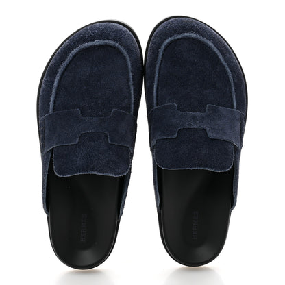 Hermes Suede Calfskin Mens Go Mules 43 Bleu Celeste 2 of 10