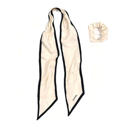 Chanel Silk Twill Hair Tie Ivory Black 3 of 3