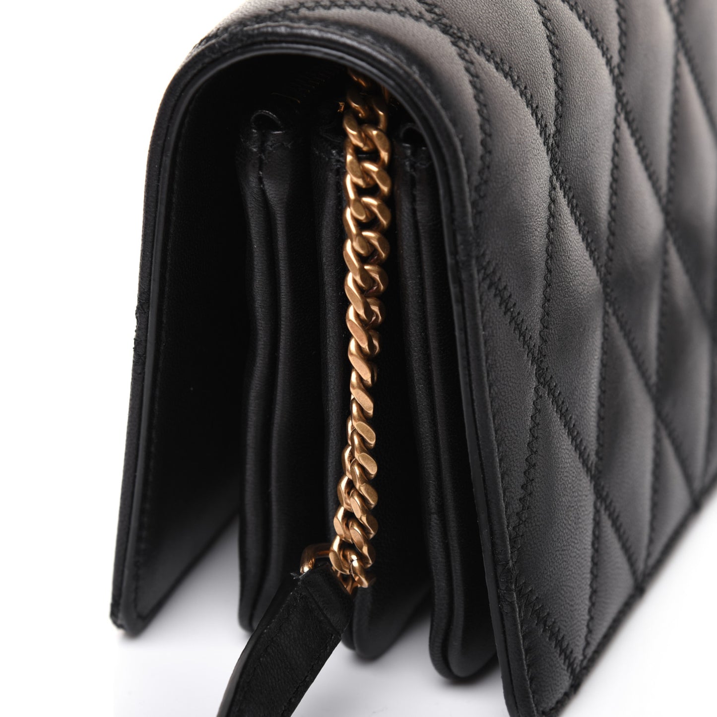 Lambskin Diamond Quilted Monogram Angie Chain Bag Black