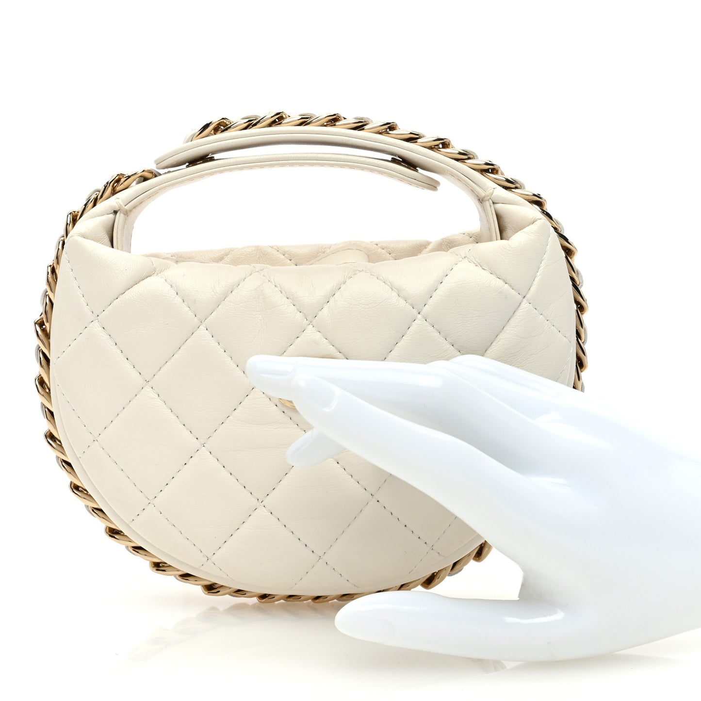 Lambskin Quilted Chain Around Pouch White