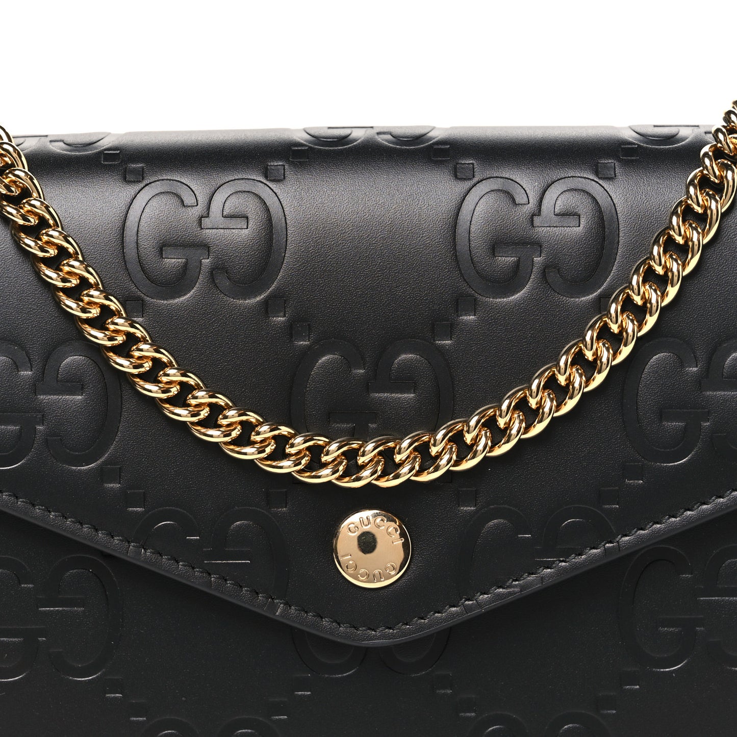 Calfskin GG Debossed Chain Wallet Black