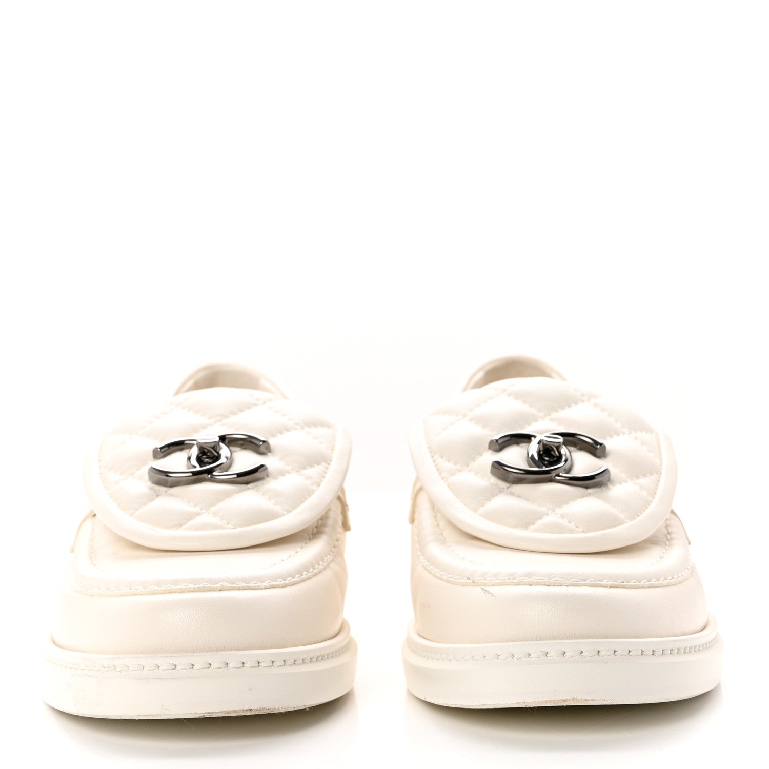 Chanel Shiny Lambskin Quilted CC Turnlock Loafers 38 White 2 of 10