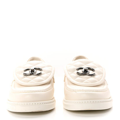 Chanel Shiny Lambskin Quilted CC Turnlock Loafers 38 White 2 of 10