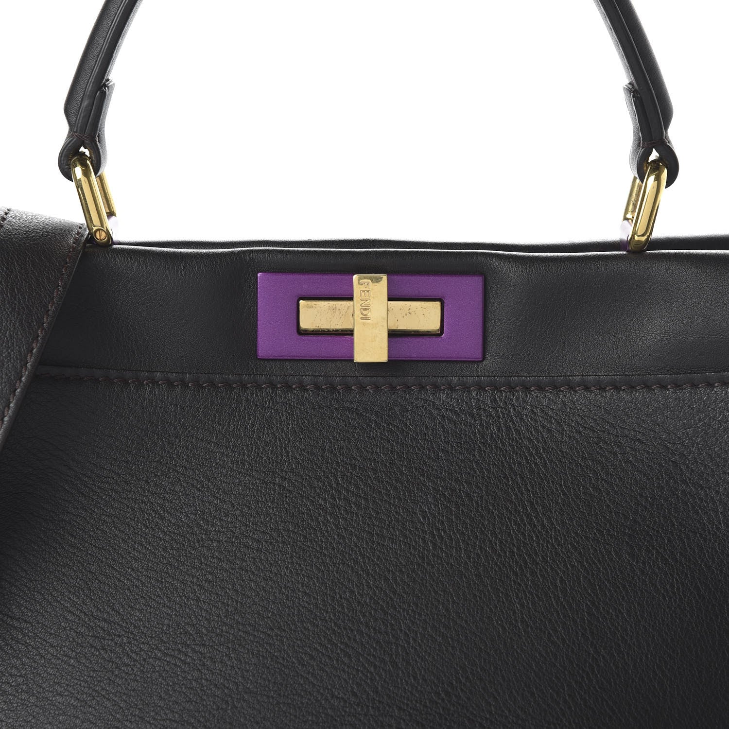 Fendi ENDI Vitello Seta Shiny Nappa Medium Peekaboo Iconic Satchel Dark Brown Purple 9 of 9