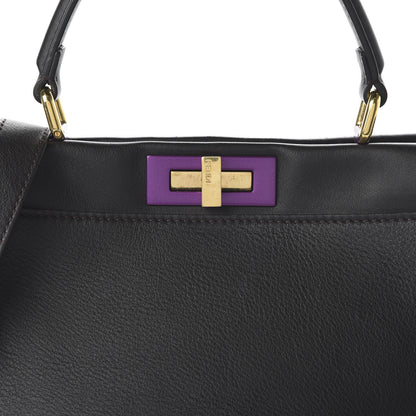 Fendi ENDI Vitello Seta Shiny Nappa Medium Peekaboo Iconic Satchel Dark Brown Purple 9 of 9