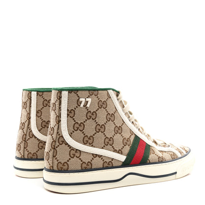 Gucci GG Monogram Web Womens 1977 Tennis High Top Sneakers 38 Beige Ebony Mystic White 4 of 7