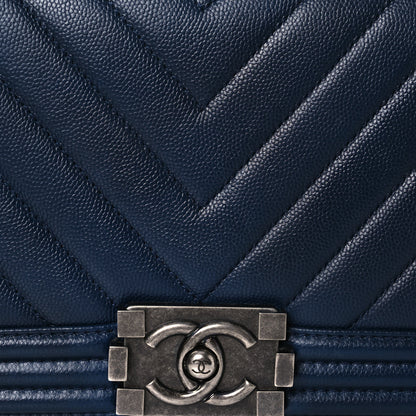Chanel Caviar Chevron Quilted Medium Boy Flap Navy 9 of 15