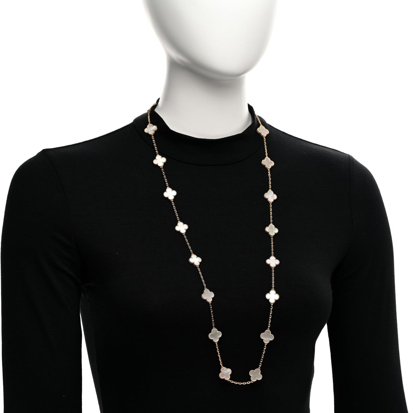 18K Yellow Gold Mother of Pearl 20 Motifs Vintage Alhambra Necklace