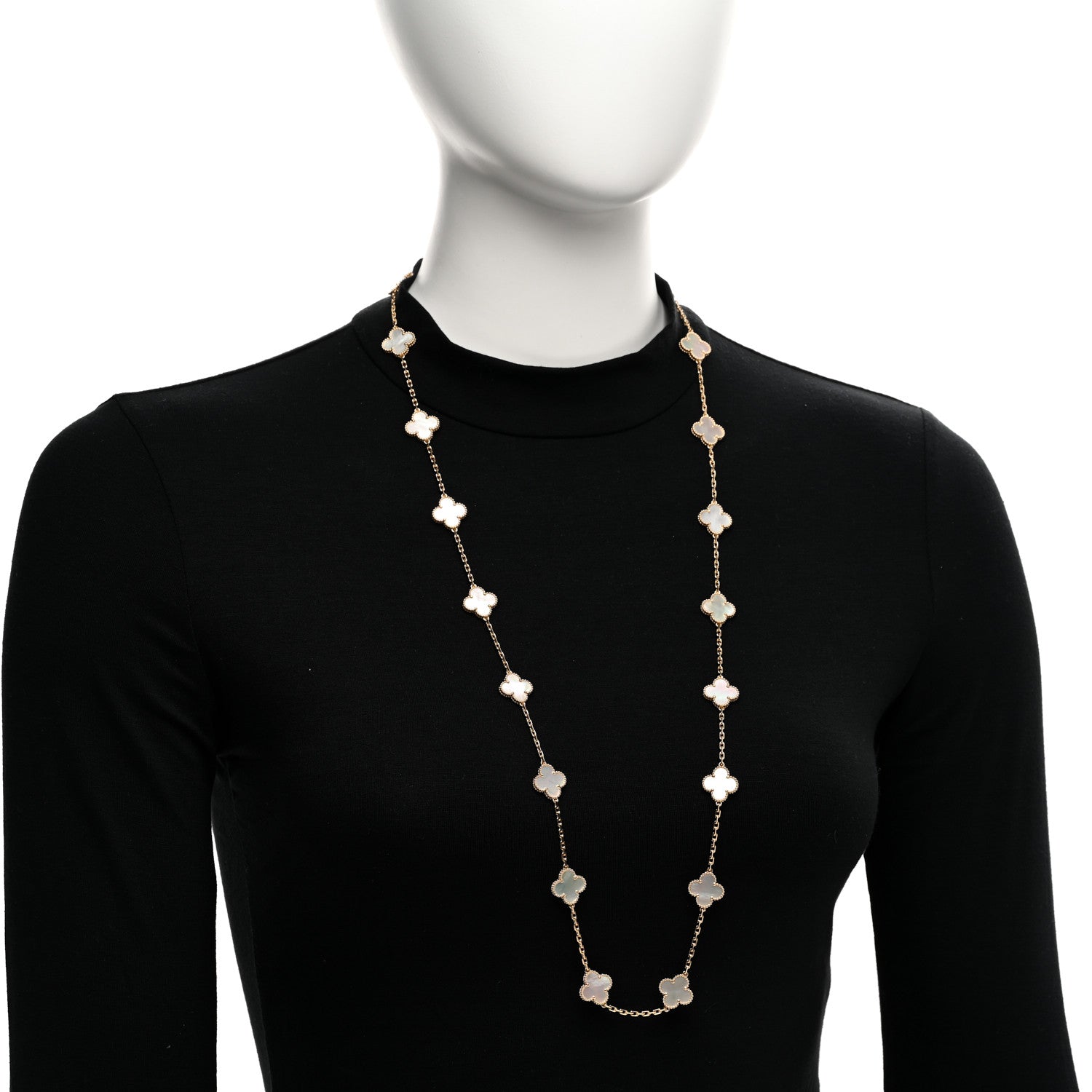 Van Cleef & Arpels 18K Yellow Gold Mother of Pearl 20 Motifs Vintage Alhambra Necklace 2 of 6