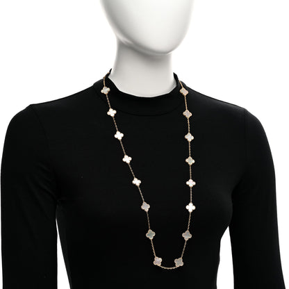 Van Cleef & Arpels 18K Yellow Gold Mother of Pearl 20 Motifs Vintage Alhambra Necklace 2 of 6