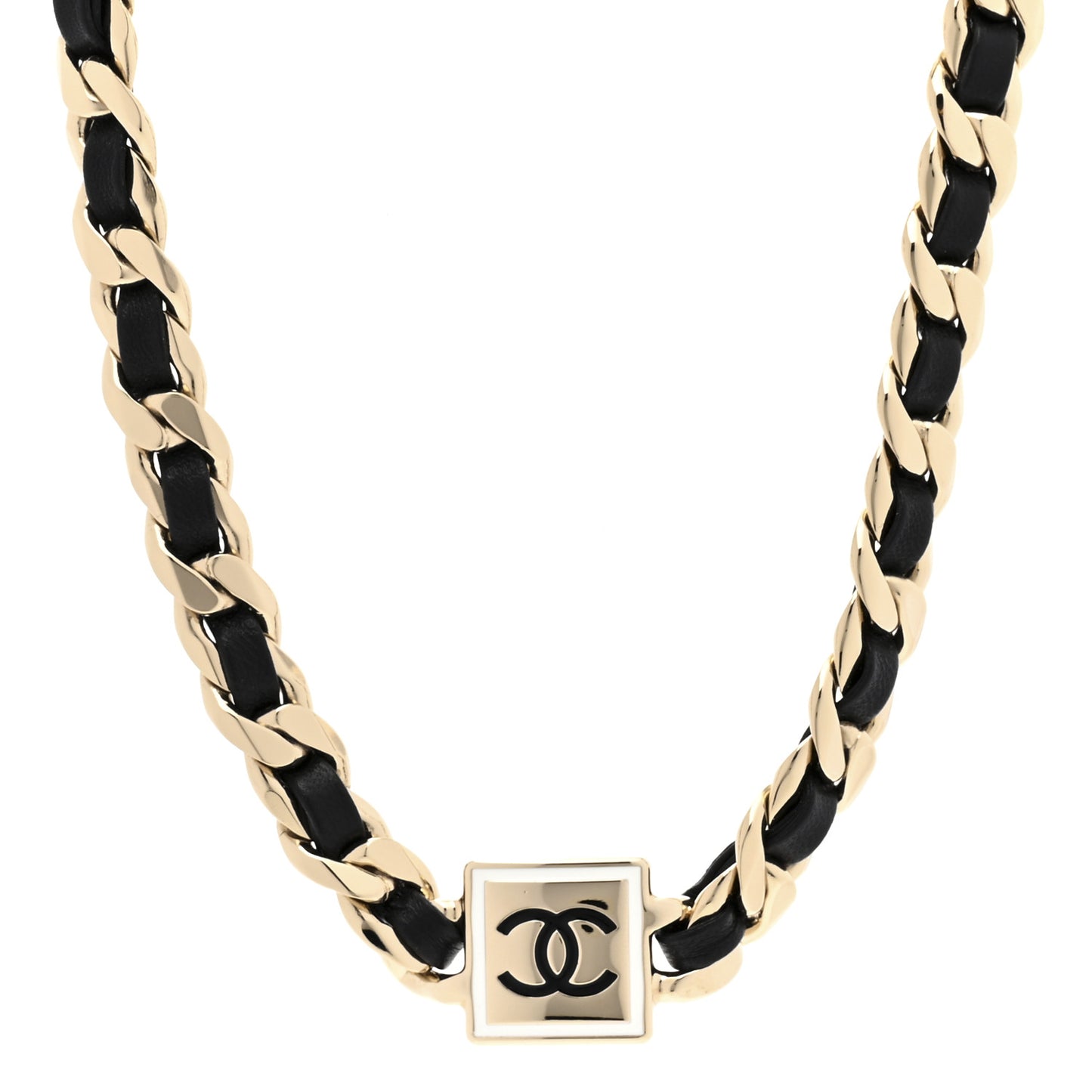 Metal Lambskin CC Square Choker Gold Black White