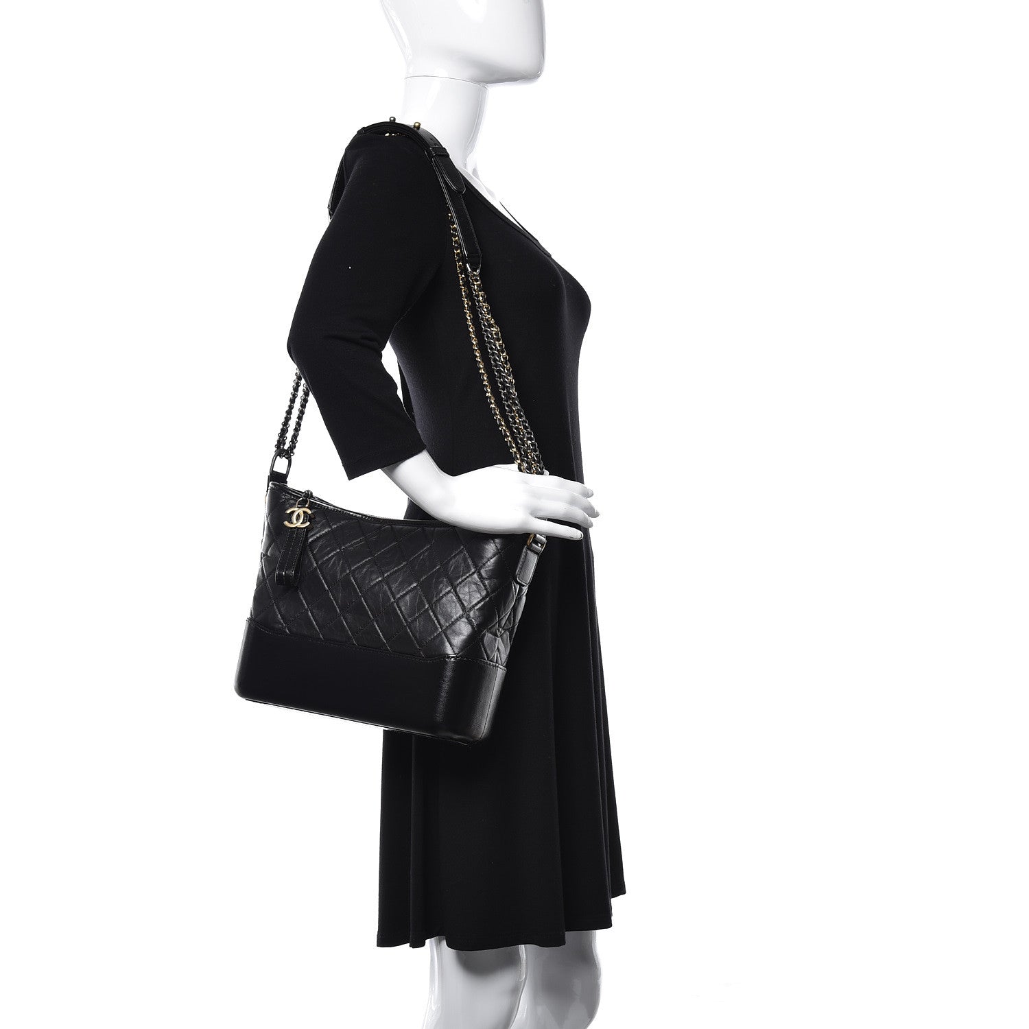 Chanel Aged Calfskin Quilted Medium Gabrielle Hobo Black 2 of 13