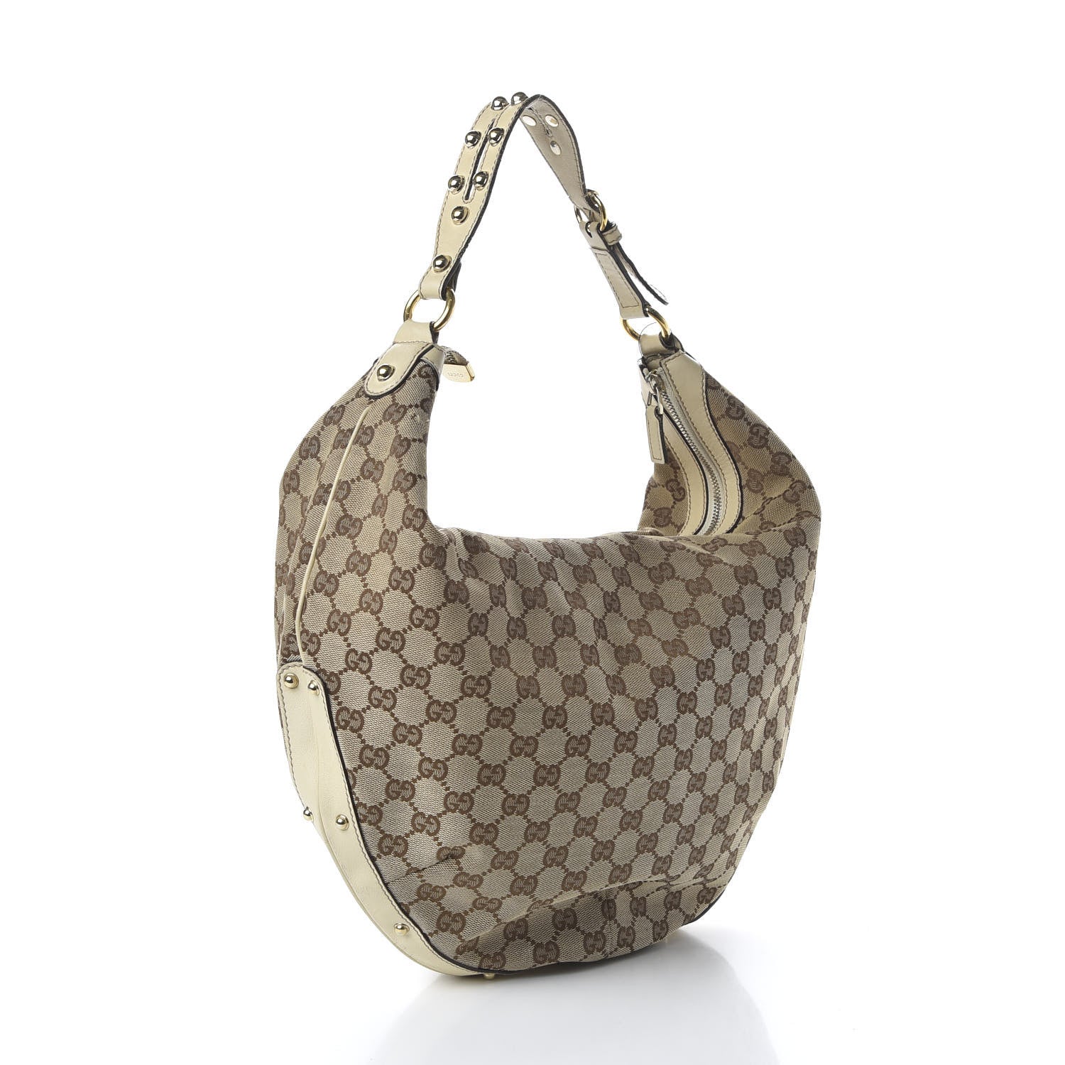 Gucci Monogram Large Biba Studded Hobo Off White 3 of 10