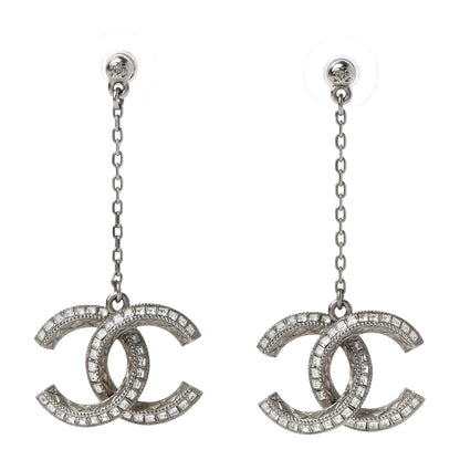 Chanel Baguette Crystal CC Drop Earrings Silver 1 of 4