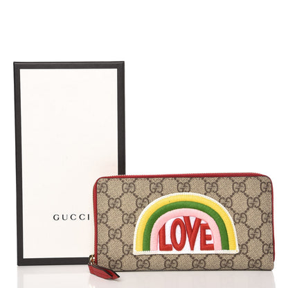 Gucci GG Supreme Monogram Embroidered Rainbow Zip Around Wallet Red 8 of 8