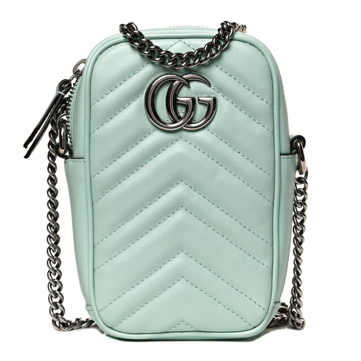 Calfskin Matelasse Mini GG Marmont Crossbody Bag Water Green