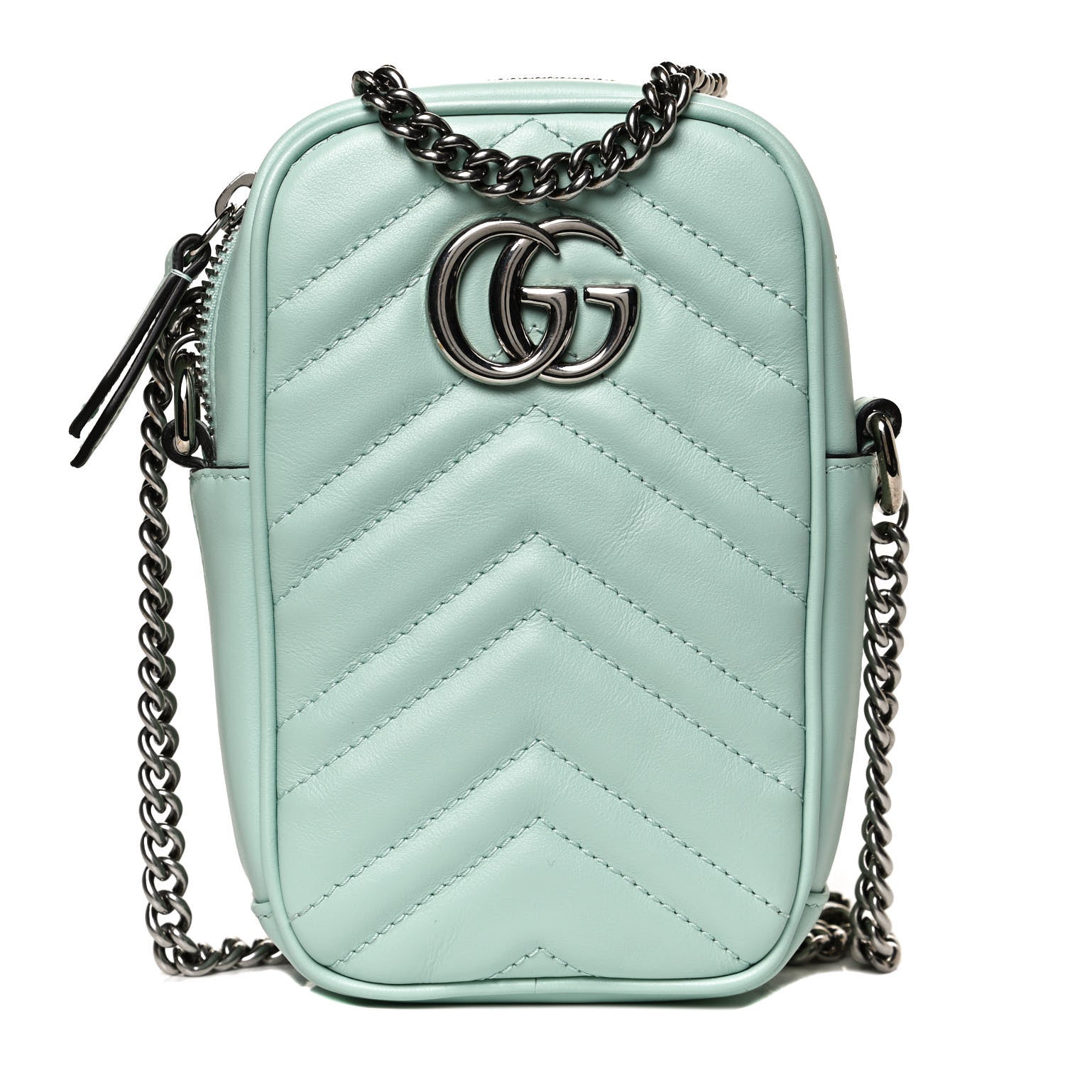 Gucci Calfskin Matelasse Mini GG Marmont Crossbody Bag Water Green 1 of 10