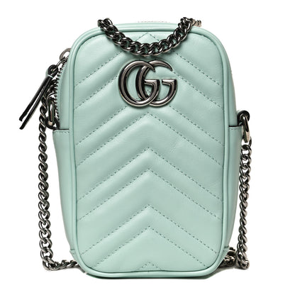 Gucci Calfskin Matelasse Mini GG Marmont Crossbody Bag Water Green 1 of 10