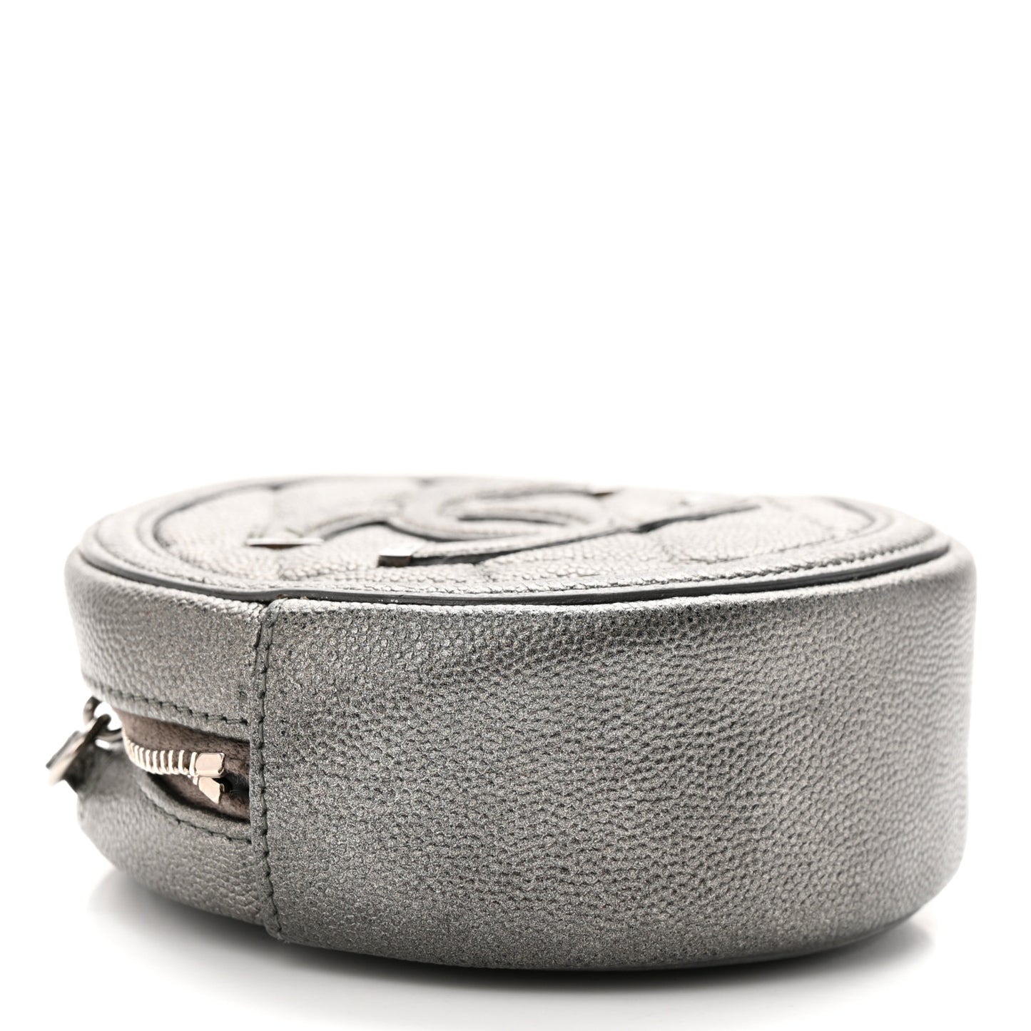 Metallic Caviar Quilted Round Filigree Crossbody Dark Silver