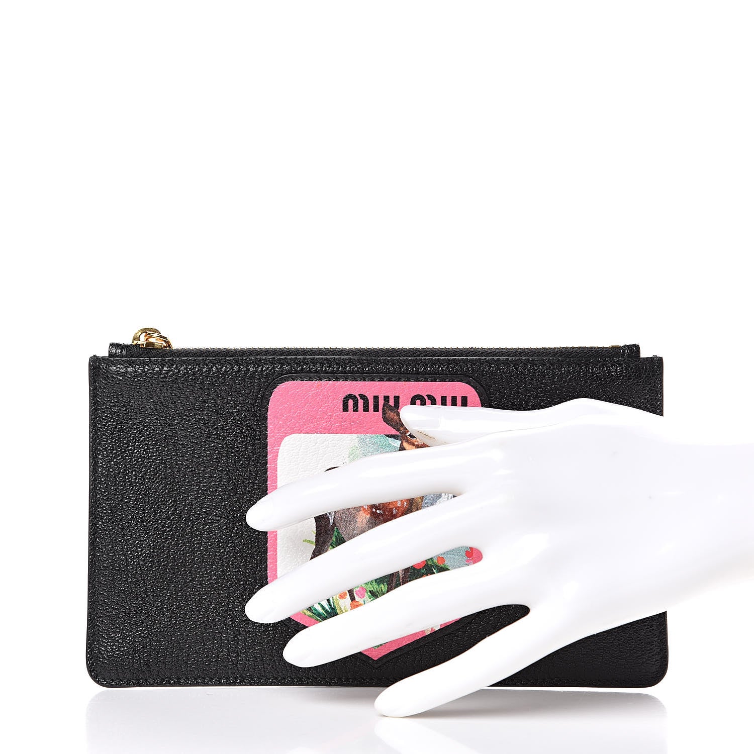 Miu Miu Goatskin Madras Blason Print Zip Envelope Black 2 of 8