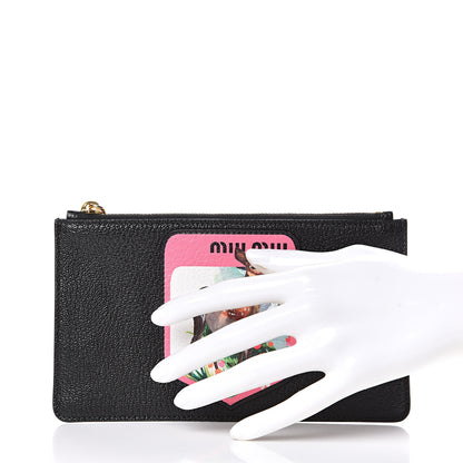 Miu Miu Goatskin Madras Blason Print Zip Envelope Black 2 of 8
