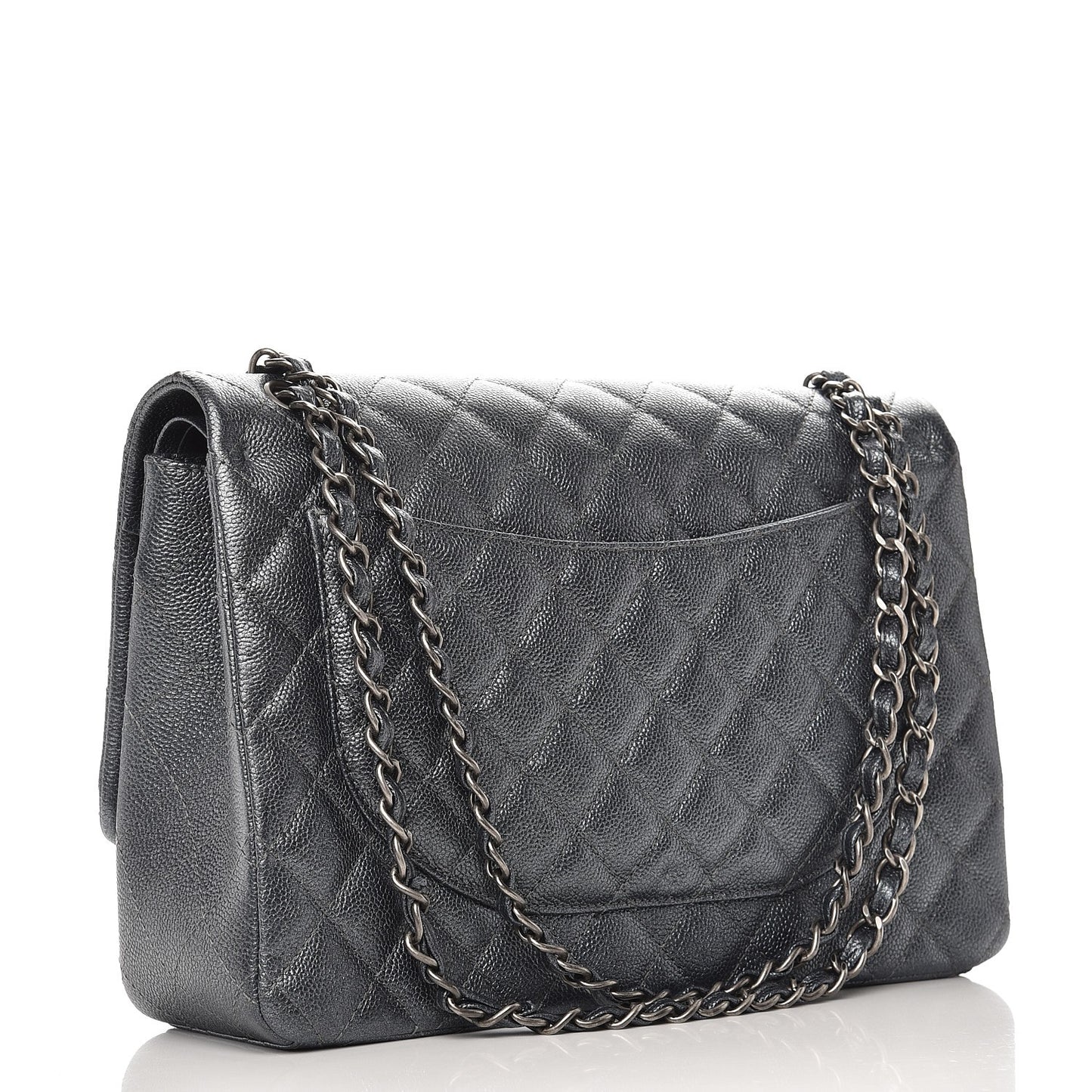 Metallic Caviar Quilted Maxi Double Flap Charcoal