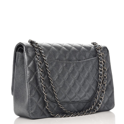 Chanel Metallic Caviar Quilted Maxi Double Flap Charcoal 4 of 8