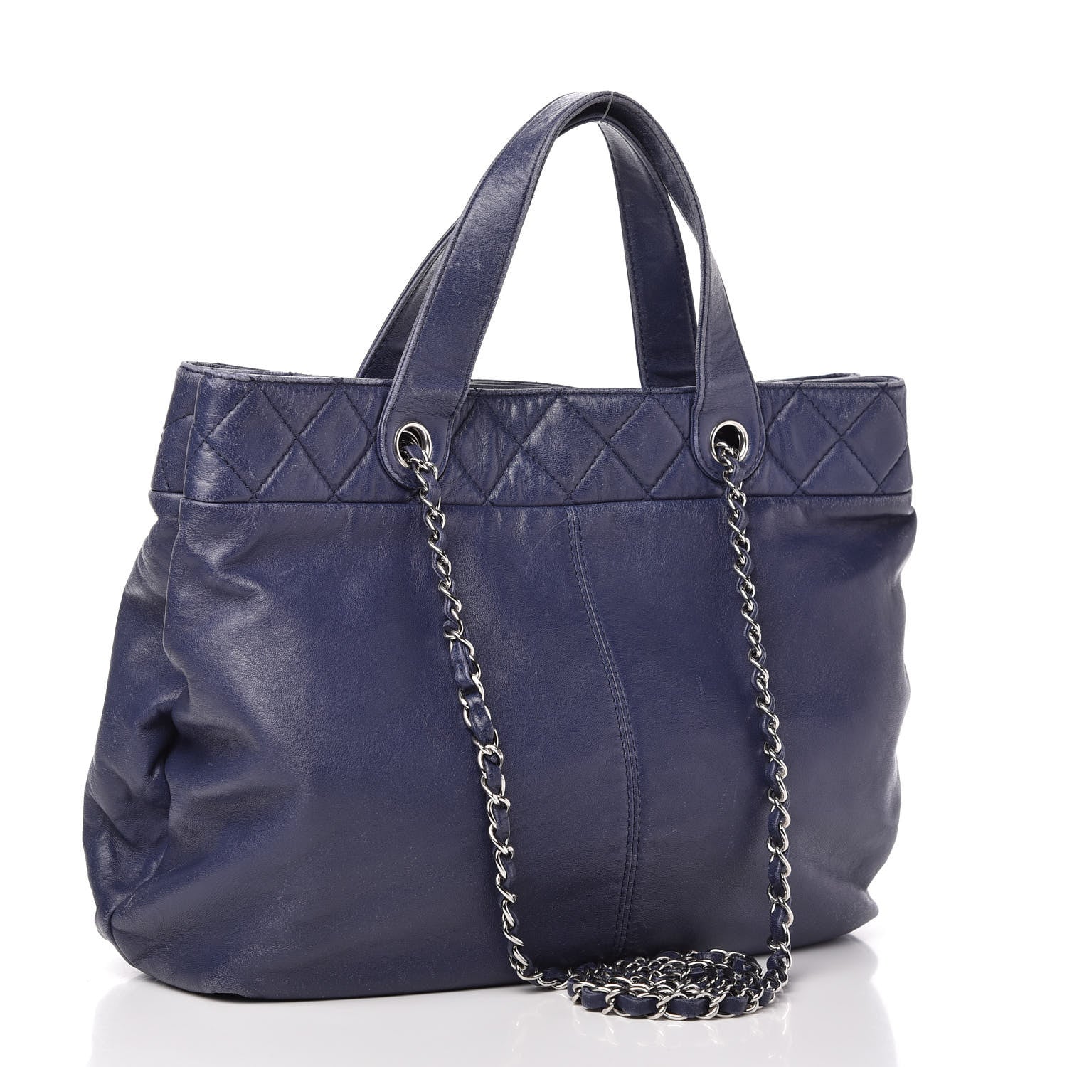 Chanel Calfskin Large Trianon Tote Navy Blue 3 of 10