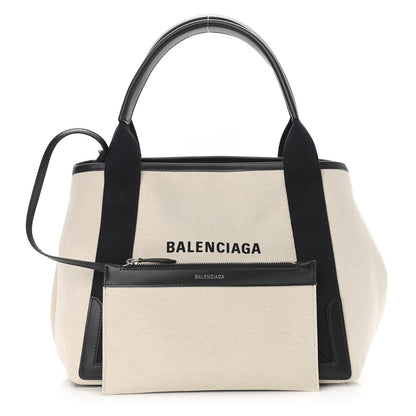 Balenciaga Cotton Canvas Satin Calfskin S Navy Cabas Natural Black 1 of 10
