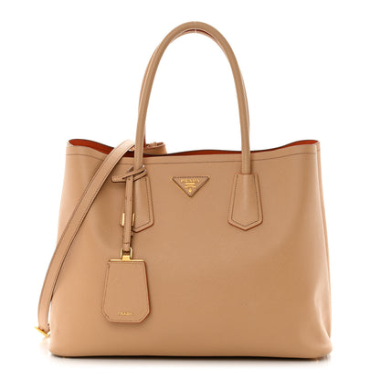 Prada Saffiano Cuir Medium Double Bag Noisette Papaya 1 of 20