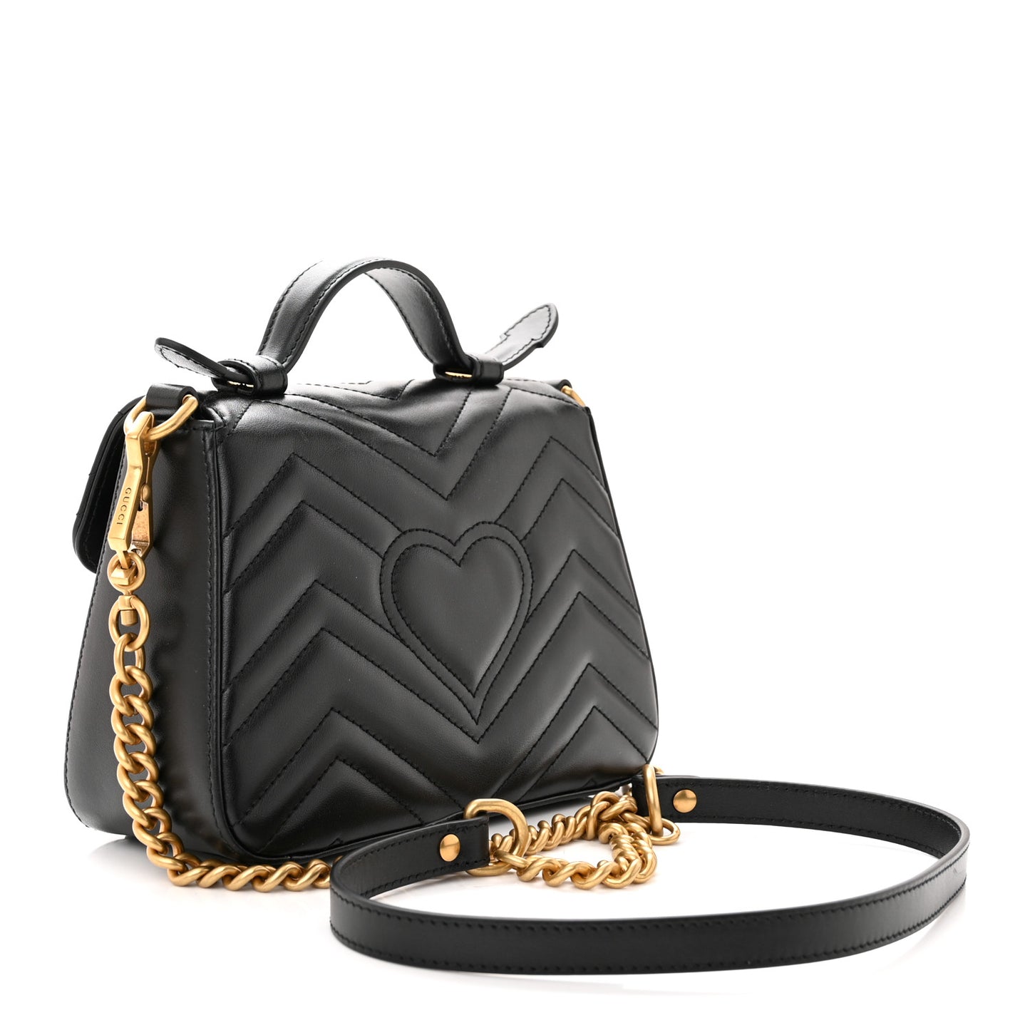 Calfskin Matelasse Mini GG Marmont Top Handle Shoulder Bag Black