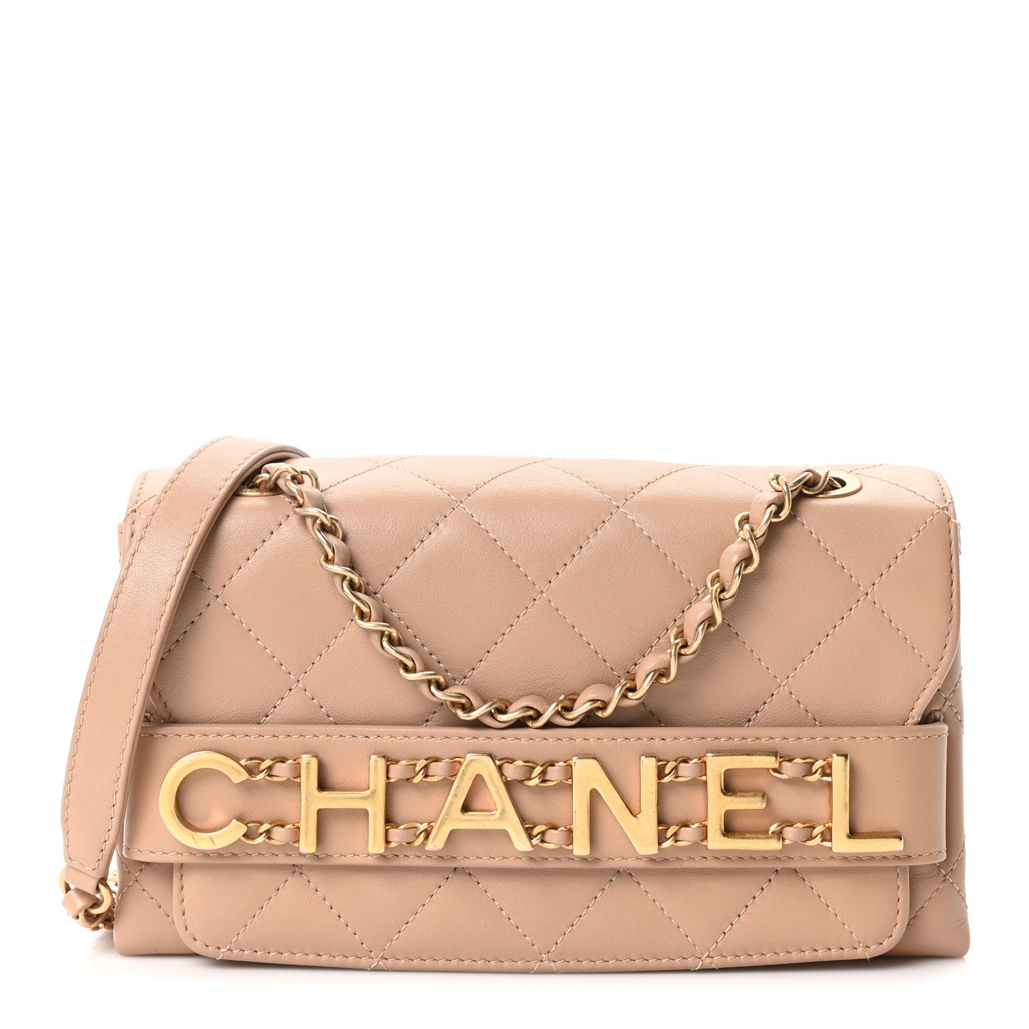 Chanel Calfskin Quilted Small Enchained Flap Beige 1 of 10