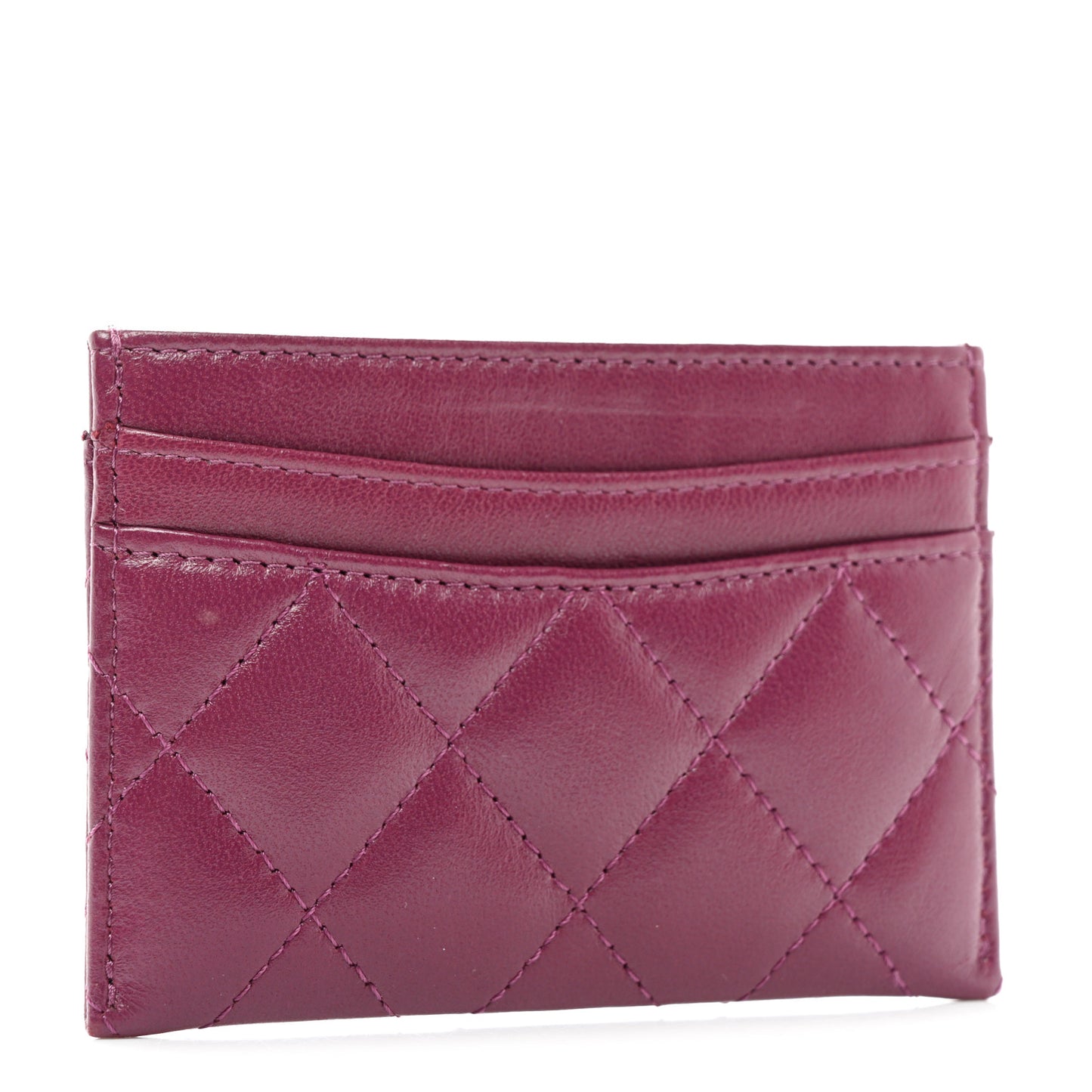 Lambskin Quilted Card Holder Purple