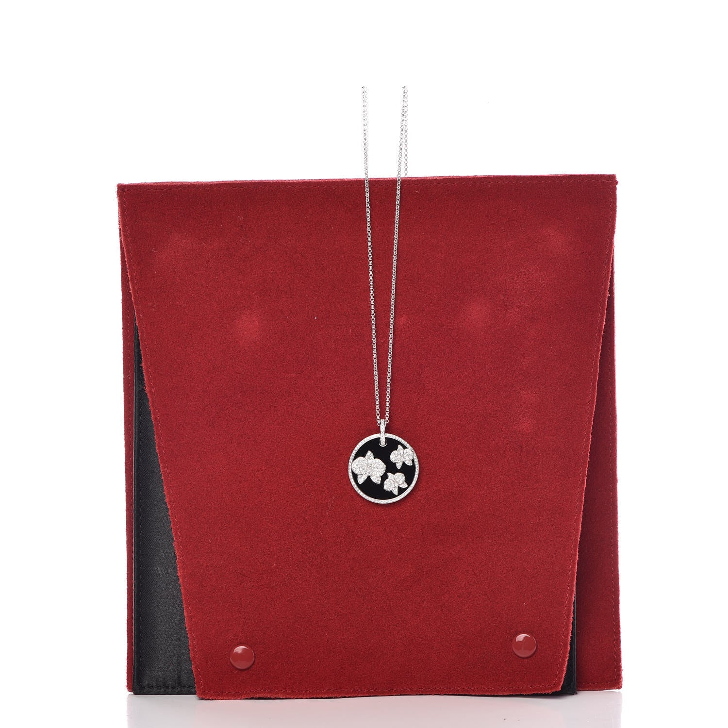 Cartier 18K White Gold Diamond Black Onyx Caresse D'Orchidees Par Cartier Round Pendant Necklace 7 of 7