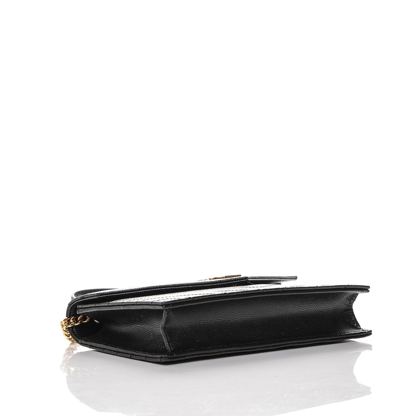 Grain De Poudre Matelasse Chevron Monogram Envelope Chain Wallet Black