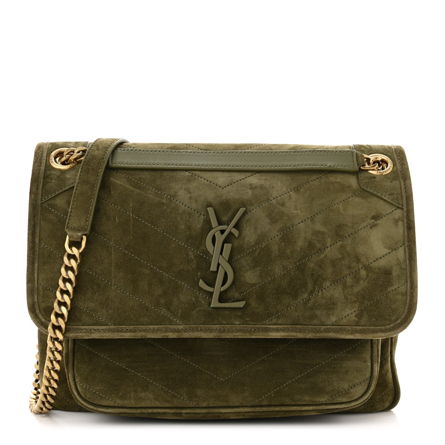 Saint Laurent Suede Monogram Medium Niki Chain Satchel Loden Green 1 of 11