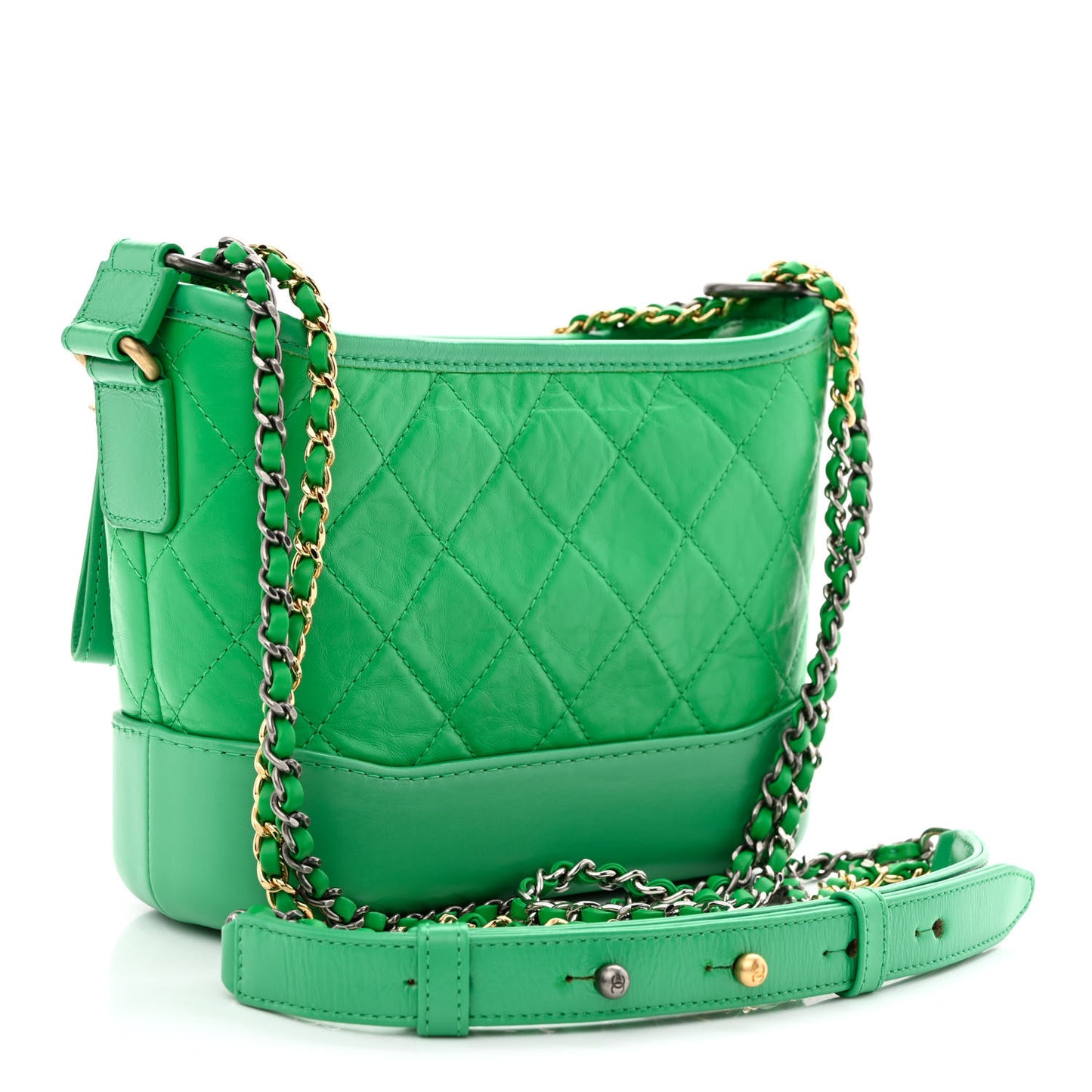 Aged Calfskin Quilted Small Gabrielle Hobo Green