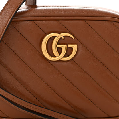 Gucci Glazed Calfskin Matelasse Diagonal Mini GG Marmont Chain Shoulder Bag Cuir 8 of 11