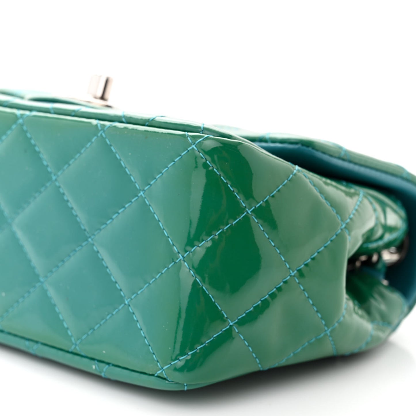Patent Quilted Mini Square Flap Blue