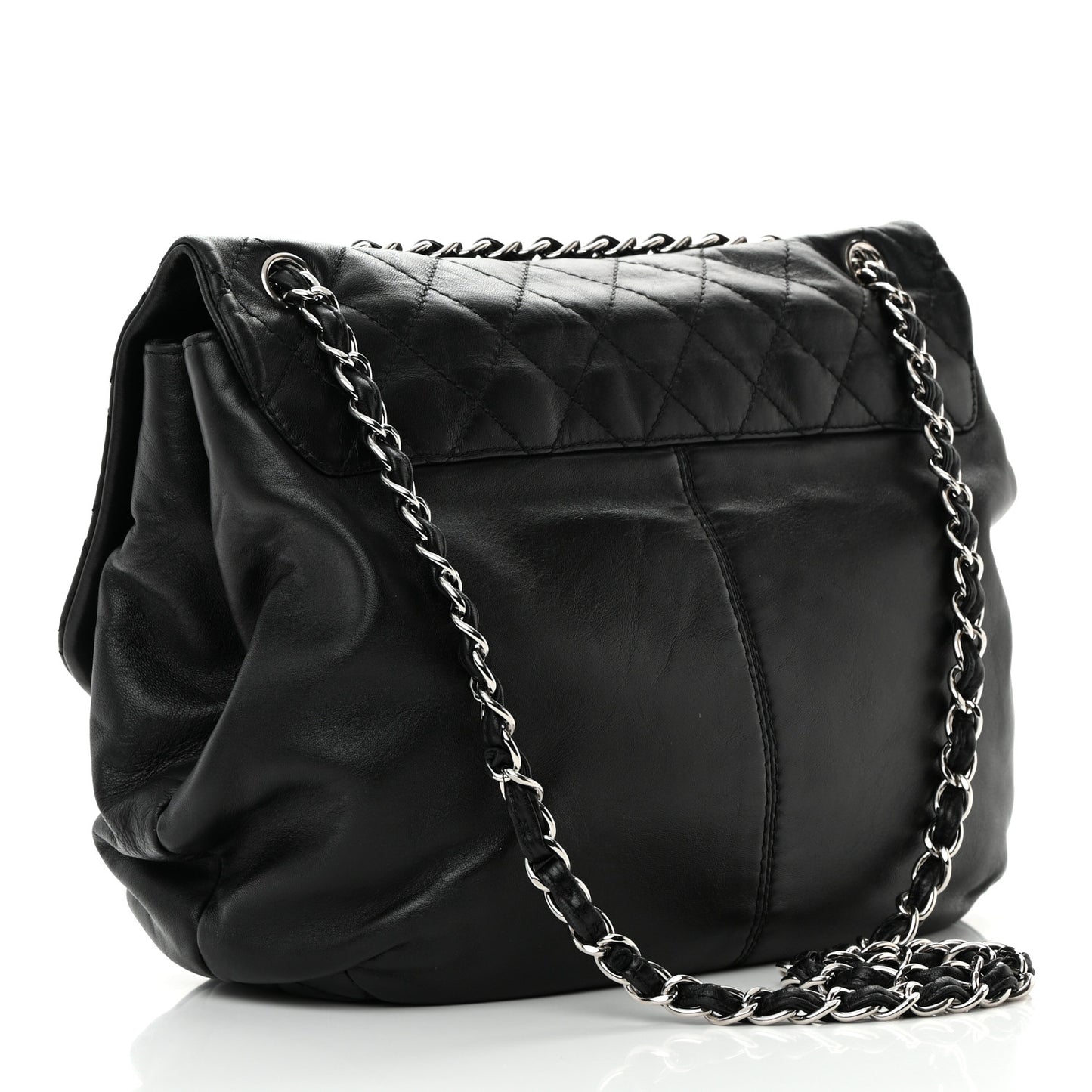 Calfskin Quilted Large Trianon Messenger Flap Black